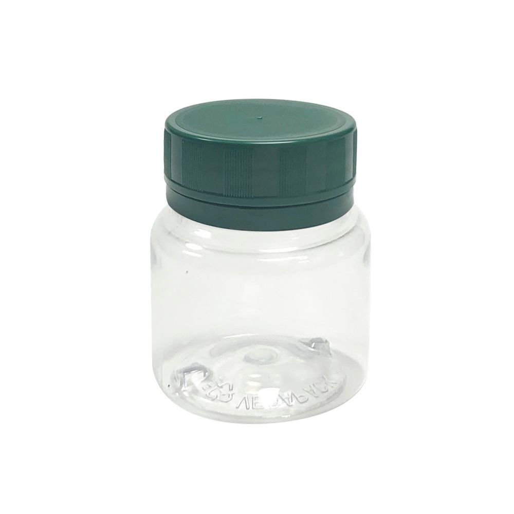 Pote-Para-Capsulas-Pet-50ml-cristal-com-tampa-verde-escuro