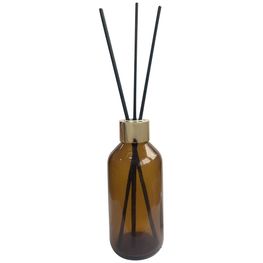 FRASCO-AMBAR-200ML-R.28-COM-TAMPA-DOURADO-E-VARETA-PRETA